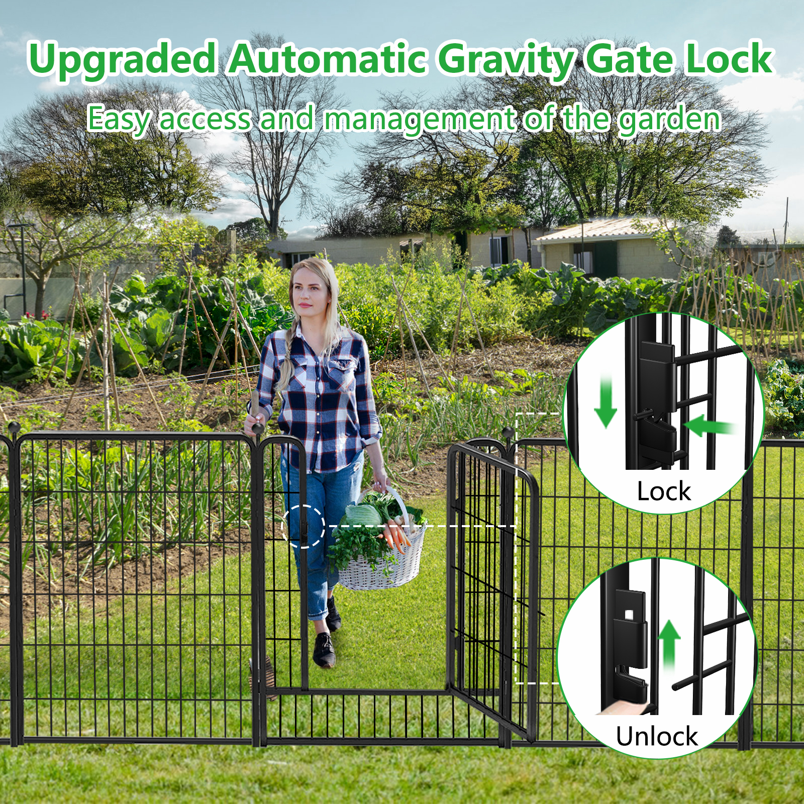 Txh001 Garden Fence 36 Panels 83ft(L)×40in(H) Animal Barrier Decorative Metal Wire Fence with Gate Flower Bed No Dig Fence Temporary Fencing for Backyard Patio