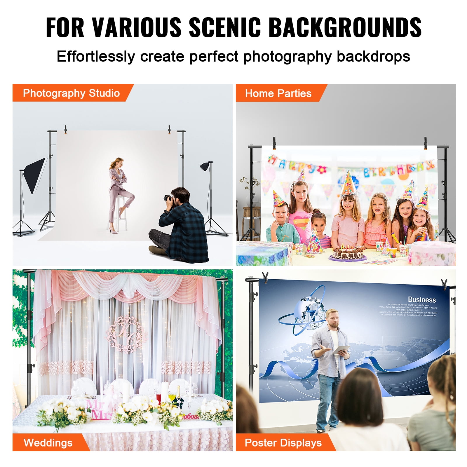 KFFKFF Heavy Duty Backdrop Stand Adjustable Photography Backdrop Stand 12x10 ft