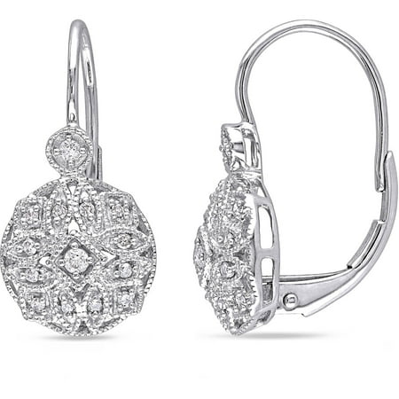 14k White Gold Fashion Earrings - 1/8 Carat T.W. Diamond 14kt White Gold Leverback Fashion Earrings
