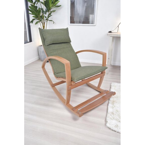 Rocking Chairs Modern Rocking Chair, Modern Accent Rocker Armchair With Wooden Frame, Upholstered High Back Wooden Rocking Chair for Contemporary Living Spaces, Green,Wooden Rocking Chairs