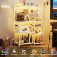 thumbnail image 5 of iSunirm Bakers Rack with Power Outlet and LED Light, Microwave Oven Stand Kitchen Storage Shelf with Wire Basket, Coffee Bar Station Island Table with 10 Hooks, for Pots, Spices, Pans, White, 5 of 8