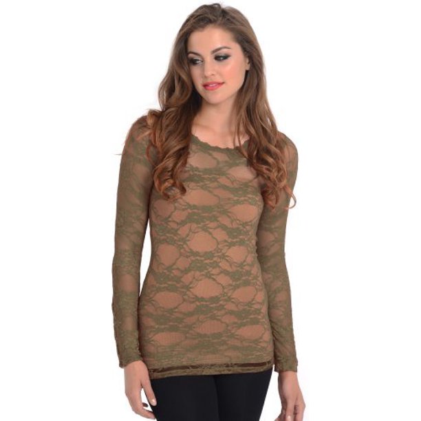 PacificPlex Sheer Lace Long Sleeve Top