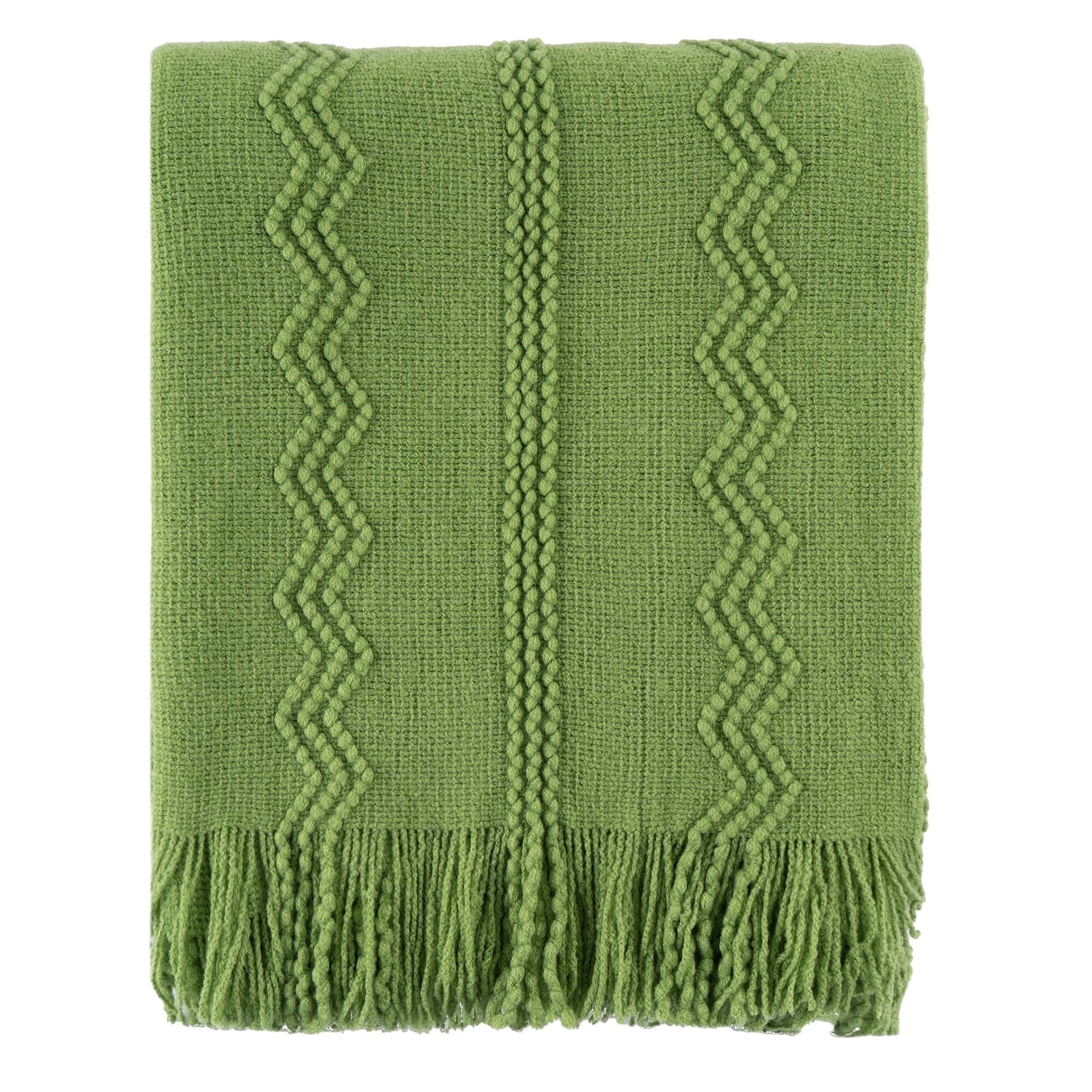 Battilo Green Throw Blankets,Lightweight Textured Knit Blanket with Tassels,Spring Throws,50"x60"