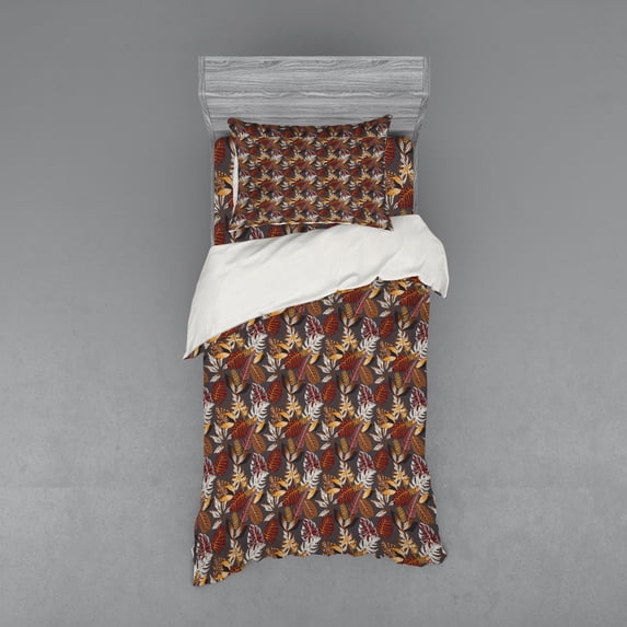Ambesonne Autumn Bedding Set 3 Pcs, Tropic Leaves in Earth Tones, Twin, Dimgray and Multicolor
