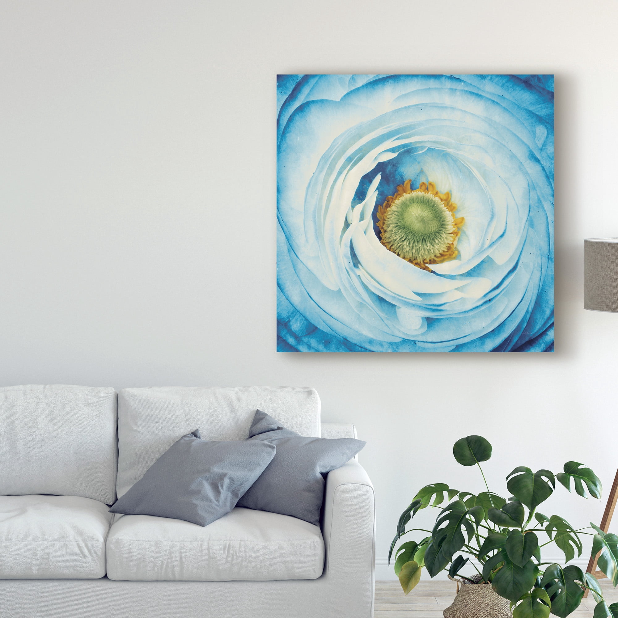 Trademark Fine Art 'White Peony with Blue' Canvas Art by Aledanda