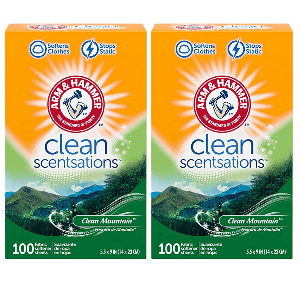 Arm & Hammer Fabric Softener Sheets, Clean Mountain 200 Count (2 Pack