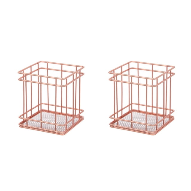 Wosthever Portalápices de Metal de estilo nórdico, organizador de almacenamiento de oficina, papelera hueca para escritorio, papelera, cesta oro rosa 4 2Conjunto