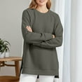 thumbnail image 4 of Basic Sweatshirts for Women 2025 Fall Winter Long Sleeve Crewneck Side Slit Plain Sweatshirt Pullover Tops, 4 of 6