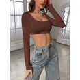 thumbnail image 4 of Women's Slim Fit Crop Tops Long Sleeve Scoop Neck Solid Color Stretchy T-Shirt Workout Tops, 4 of 8