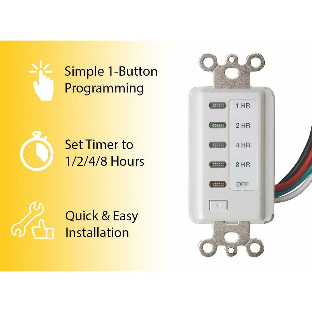 Teklectric Bathroom Fan Auto Shut Off 1248 Hour Preset Countdown