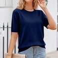 thumbnail image 7 of Short Sleeve Sweater for Women Crew Neck Lightweight Pullover Sweater Spring Summer Tops Casual Blouse Basic Clothes Dark Blue 2XL, 7 of 7