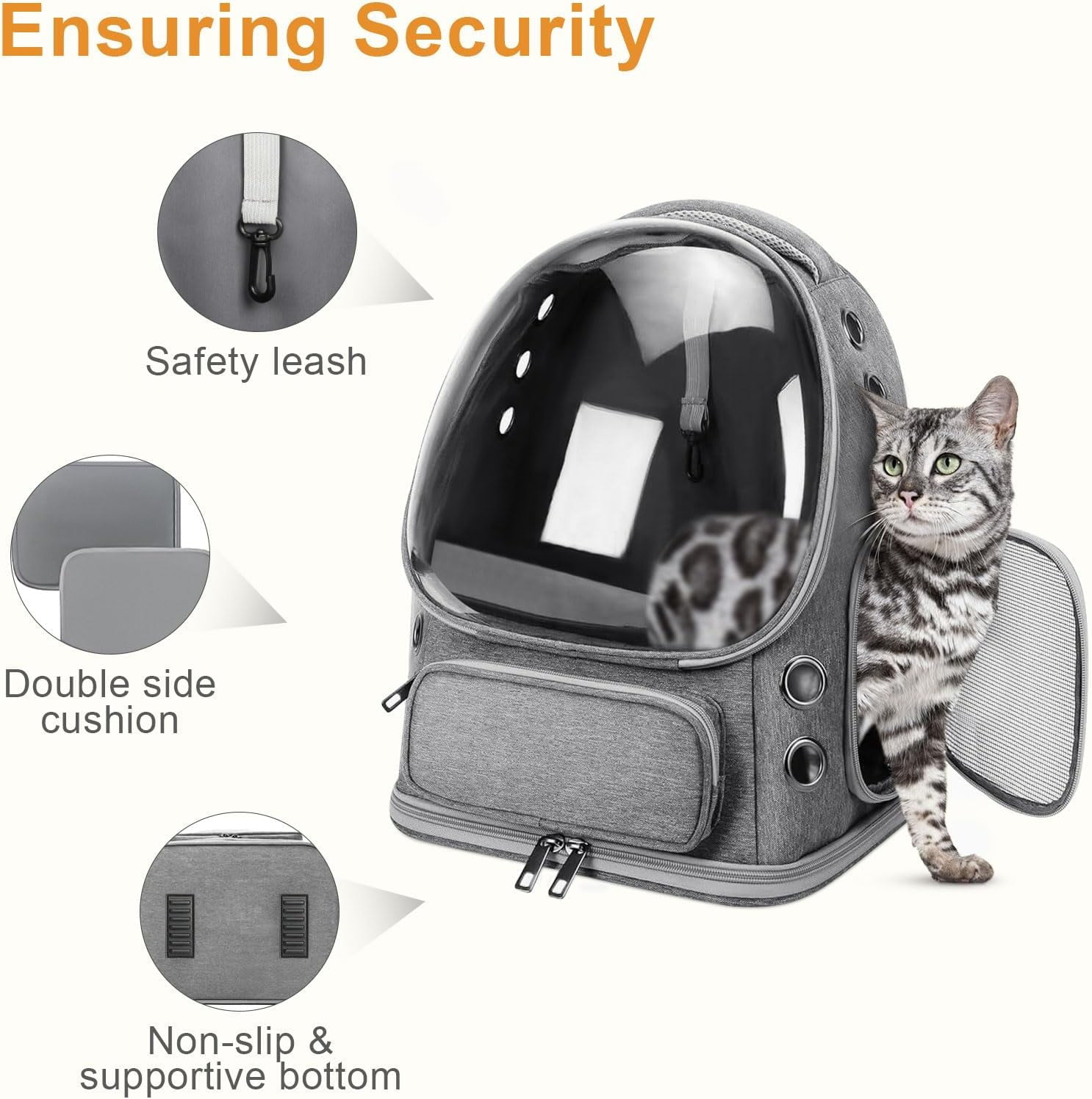 TJOUL Cat Backpack Carrier, Breathable Cat Bubble Backpack Upgrade Large Space Cat Carrier for Kitty Small Dog, Foldable Airline Approved Cats Backpack, Enlarge Transparent PetTravel Backpack (Grey)