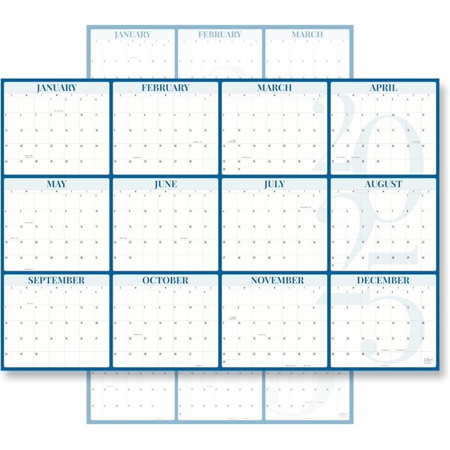 shiyou- . Grand Calendrier Mural 2025, Effaçable à Sec, Calendrier Effaçable pour Mur, Planificateur Annuel Laminé Double Face, Réversible, Design à Blocs de Grille Planificateur Mural 36"x24 Pouces (Bleu)