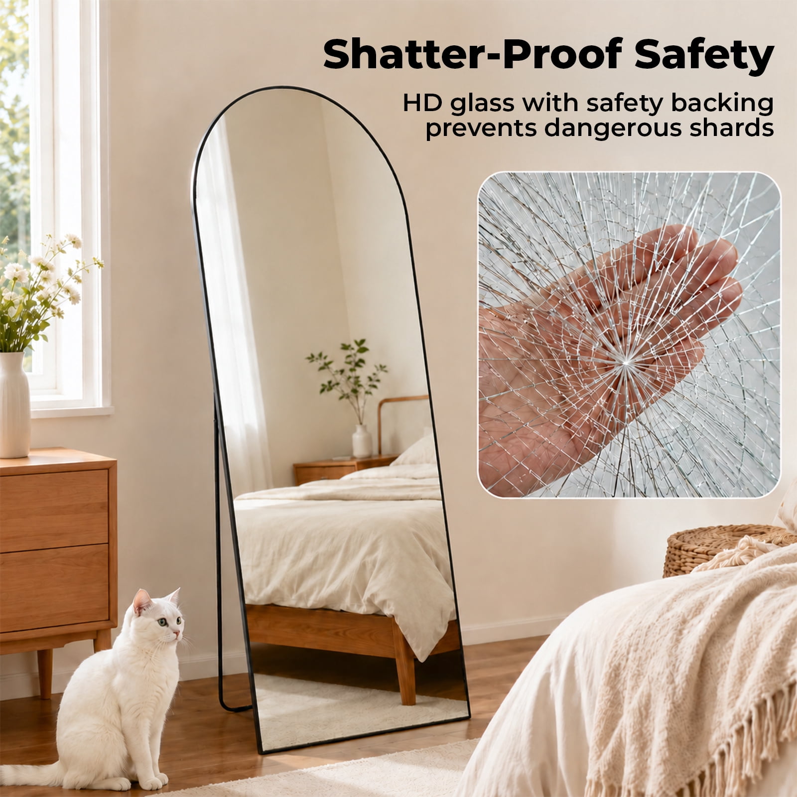 Alvantor Full Body Mirror 56"x15" with Stand, Shatterproof HD Glass, Aluminum Frame
