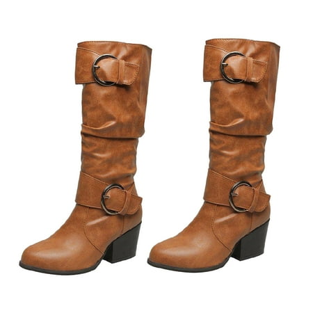 

enquiret 1 Pair PU Leather Women High-heeled Boot Portable Stylish Fashionable Solid Color Winter Autumn Warm Keeping Shoe Gift Yellow Size 38