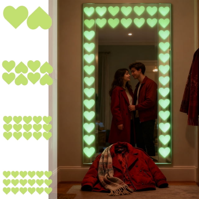 Adhesivos fluorescentes de pared con forma de corazón, pegatinas que brillan en la oscuridad, adhesivos decorativos de pared con forma de corazón para dormitorio o sala de estar, adhesivos