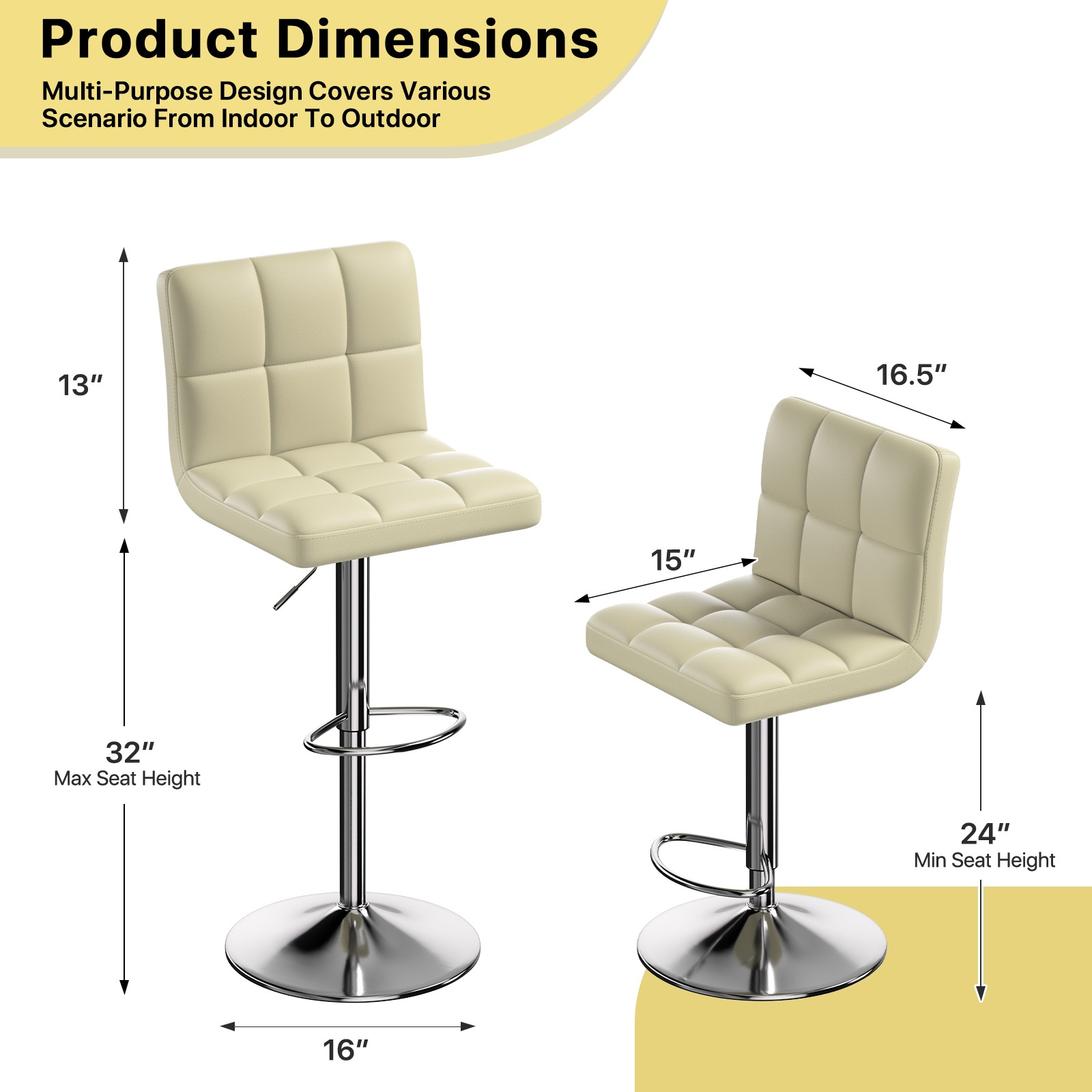 MoNiBloom Swivel Bar Stool Set of 2, Leather Adjustable Height Barstools Lift Pub Chair for Kitchen Bar, Beige