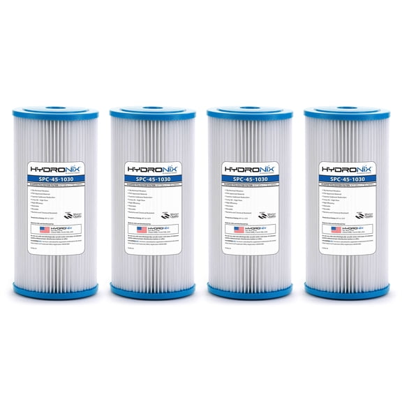 Hydronix SPC-45-1030 R30-BB & RS6 Compatible Whole House Sediment Pleated Water Filter Washable and Reusable 4.5 x 10 - 30 Micron - 4 Pack