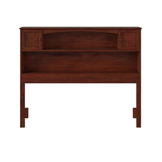 Pemberly Row Full Wood Bookcase Headboard with Device Charger in Walnut