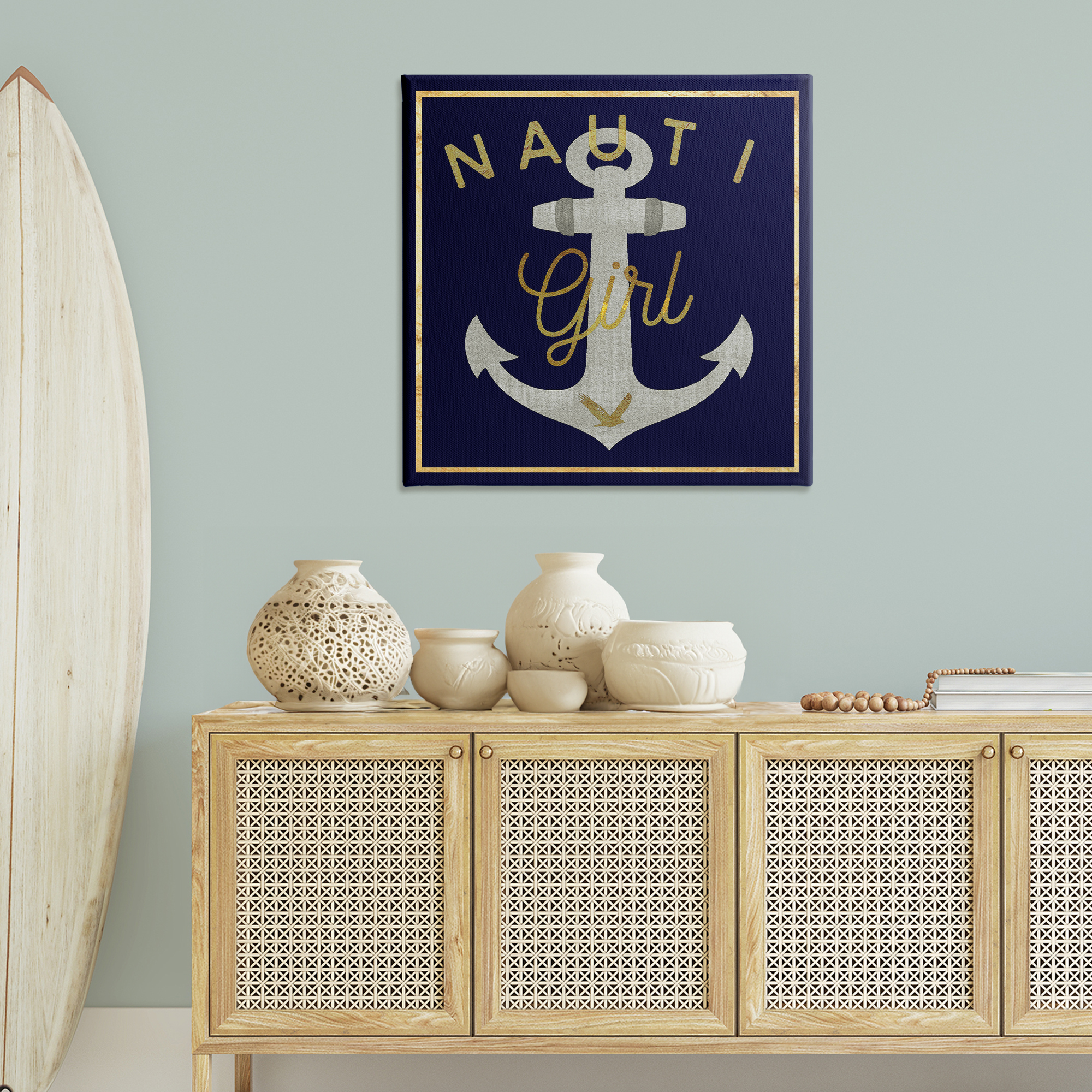 Stupell Industries Nauti Girl with Anchor Novelty & Humor Painting Wrapped Canvas Art Print Wall Art, 36 x 36