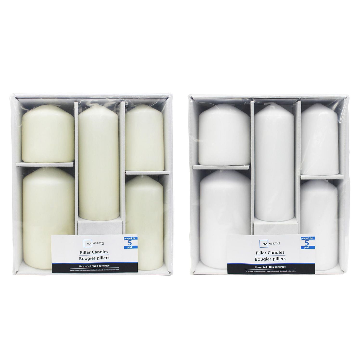Mainstays Unscented Pillar Candle Set, Pack of 5, various size