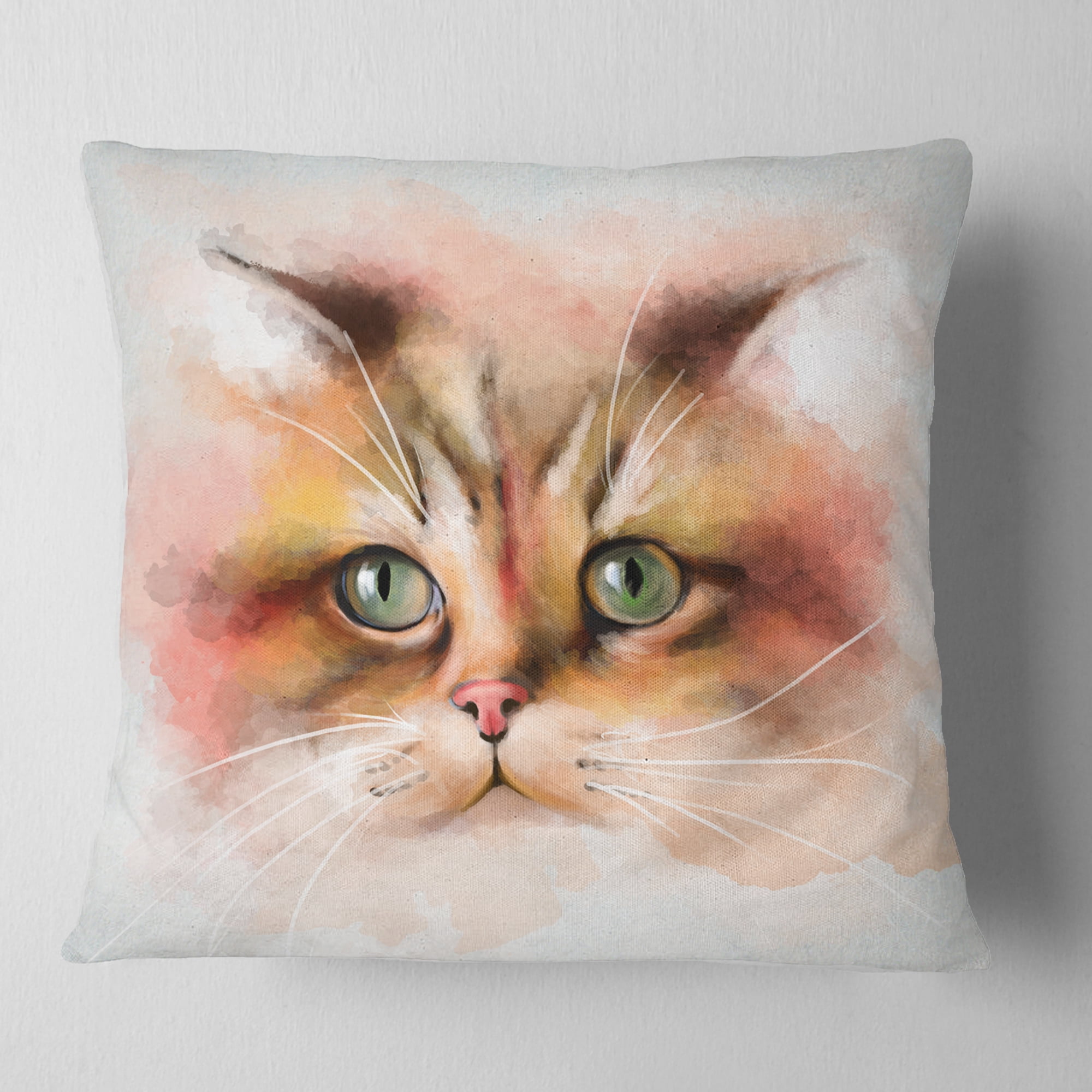 Designart Attractive Brown Cat Watercolor - Animal Throw Pillow - 18x18