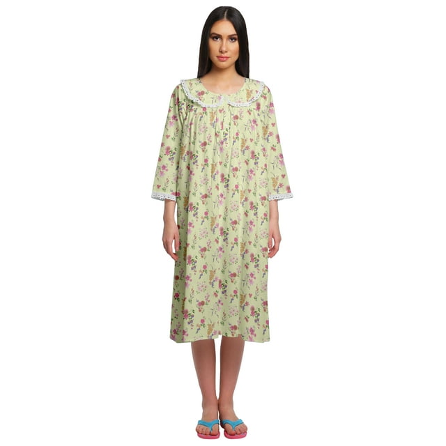 Moomaya Chemise de Nuit d'Allaitement en Coton à Col Rond Imprimée pour Femmes