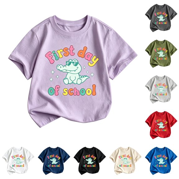 JAJAHO First Day Of School Shirts Boys Girls Back to School Clothes Cartoon Dinosaur Graphic Tees Tops 2-13Y