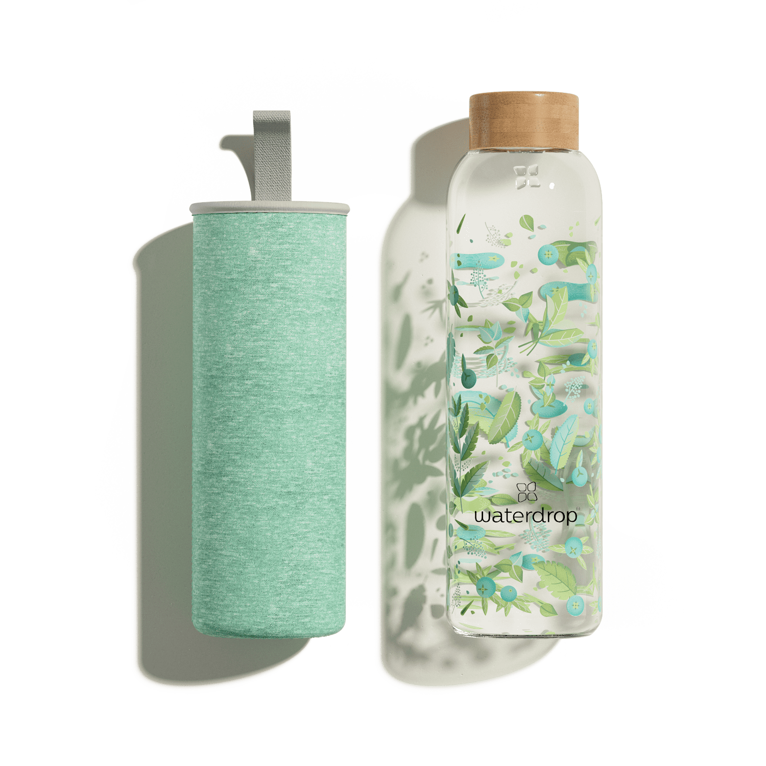 Waterdrop BPA Free Glass Bottle, Insulating Neoprene Sleeve & Bamboo