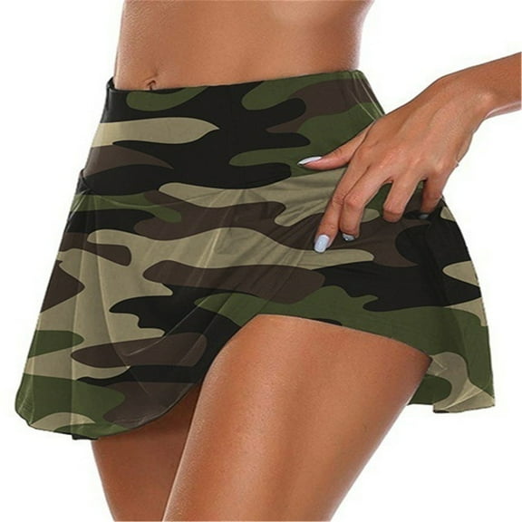 Whlbf Shorts for Women Plus Size Clearance under $5,Womens Fake Two-piece Leggings Camouflage Sports Tight Yoga Shorts Skirt