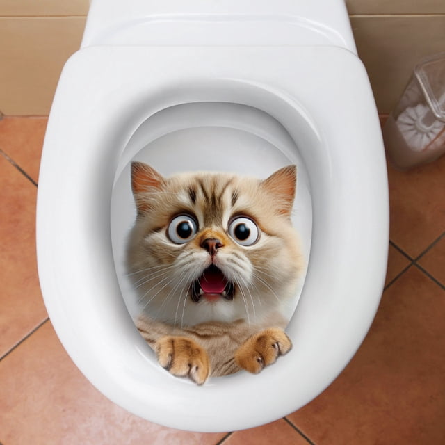 Pegatina de pared con forma de gato en 3D para inodoro, decoración de tapa de inodoro, autoadhesiva