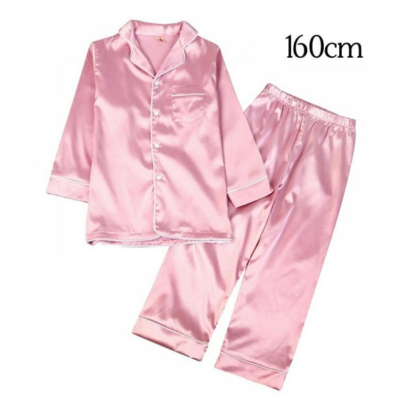 Girl Sleepwear Summer Silky Nightgown Kids Top Pants Loungewear, Rose Golden, 160cm