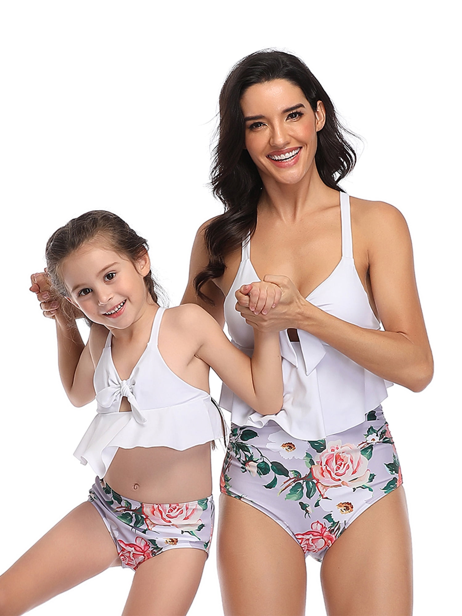 High Waist Bikini for Women Little Girls Tankini Ruffle Bathing Suit Matching Family Swimsuit