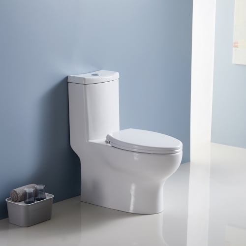 Dual Flush Elongated Toilet In White One Piece With Soft Close Seat Cover Commode Coupled Style 12 Com - Grey Elongated Toilet Seat Covers