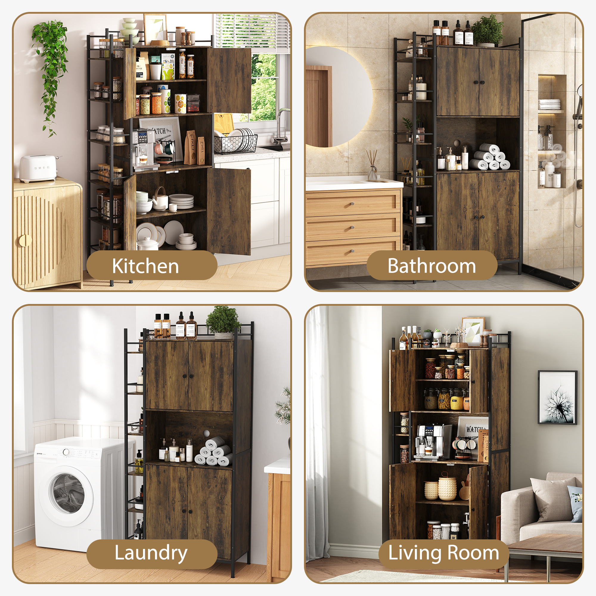 IDEALSOUL Pantry Storage Cabinets, 70.8" Kitchen Pantry Cabinet with Side Shelf, 2 Doors and 3 Shelves, Brown