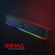 Redragon GS560 Adiemus RGB Desktop Soundbar, 2.0 Channel Computer Speaker with Dynamic Lighting Bar Audio-Light Sync/Display, Touch-Control Backlit with Volume Knob, USB Powered w/ 3.5mm Cable
