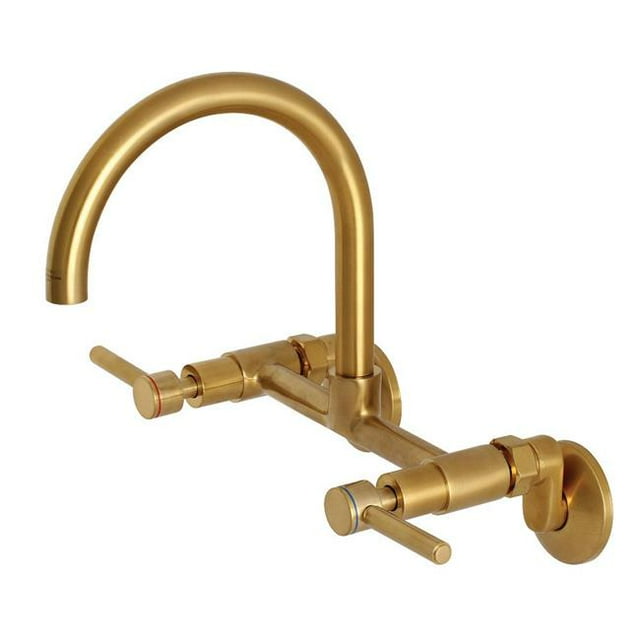 Kingston Brass Concord 8-Inch Adjustable Center Wall Mount Kitchen Faucet Brushed Brass