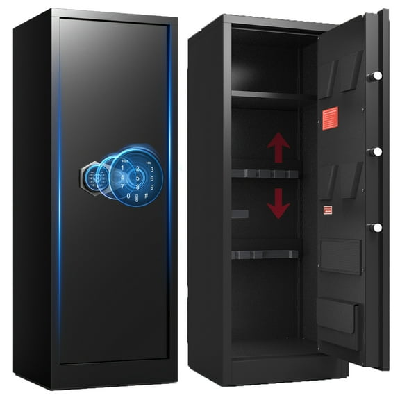 Foorsun 10-12 Electronic Gun Safe for Rifles and Pistols, Gun Cabinet for Home with Adjustable Shelves, Unassembled Gun Safes for Rifle and Password Lock, Alarm System & Mute Mode