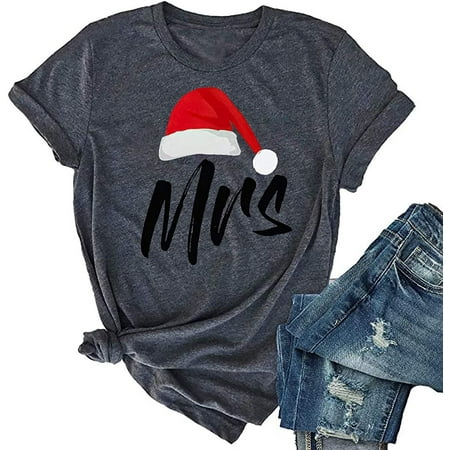 

MeiGuiSha Mr and Mrs Christmas Shirts Funny Matching Couple s Graphic Tees Pajama Womens Mens Valentine s Day Tops Dark Grey - Mrs (Women) Medium