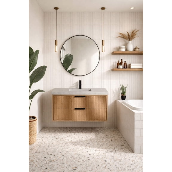 San Diego 42" Floating Bathroom Vanity Weathered Fir