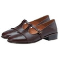 thumbnail image 4 of Tawop Womens Shoes Mary Jane Shoes for Women Leather Round Toe Soft Retro Brown Flats Size 7.5, 4 of 8