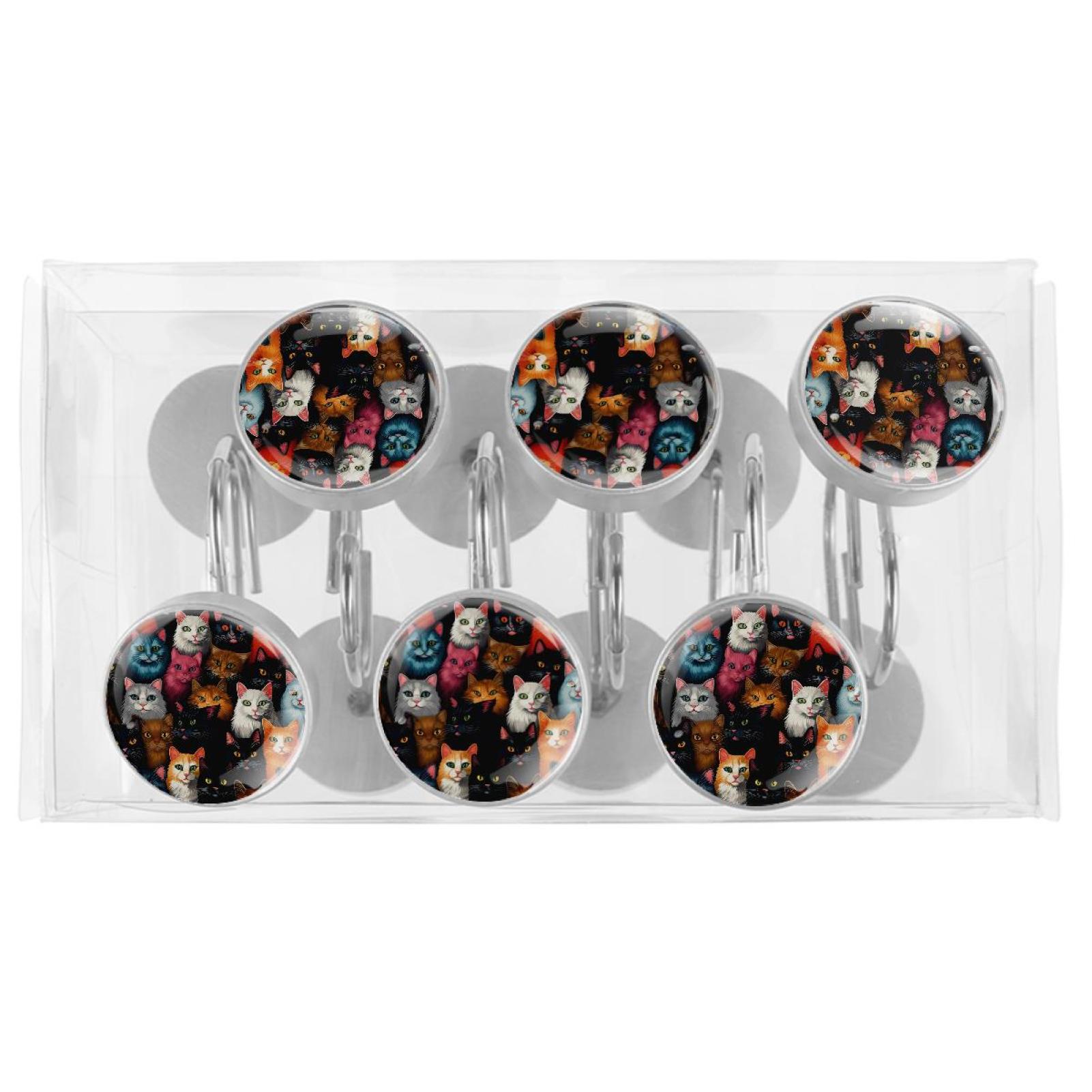 HemaKayy 12 Pcs Decorative Shower Curtain Hooks - Stainless Steel Rings for Bathroom Décor - Easy Glide & Secure Hold - Perfect Decoration for Bathroom Shower Rods - Pet Cats