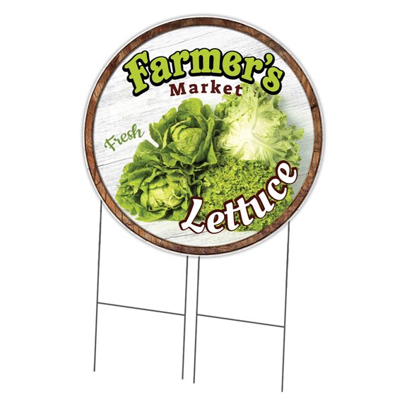 SignMission Corrugated Plastic Sign With Stakes 36" Circular - Farmer's Market Lettuce | Coroplast Yard Sign With Stake |  Made in the USA