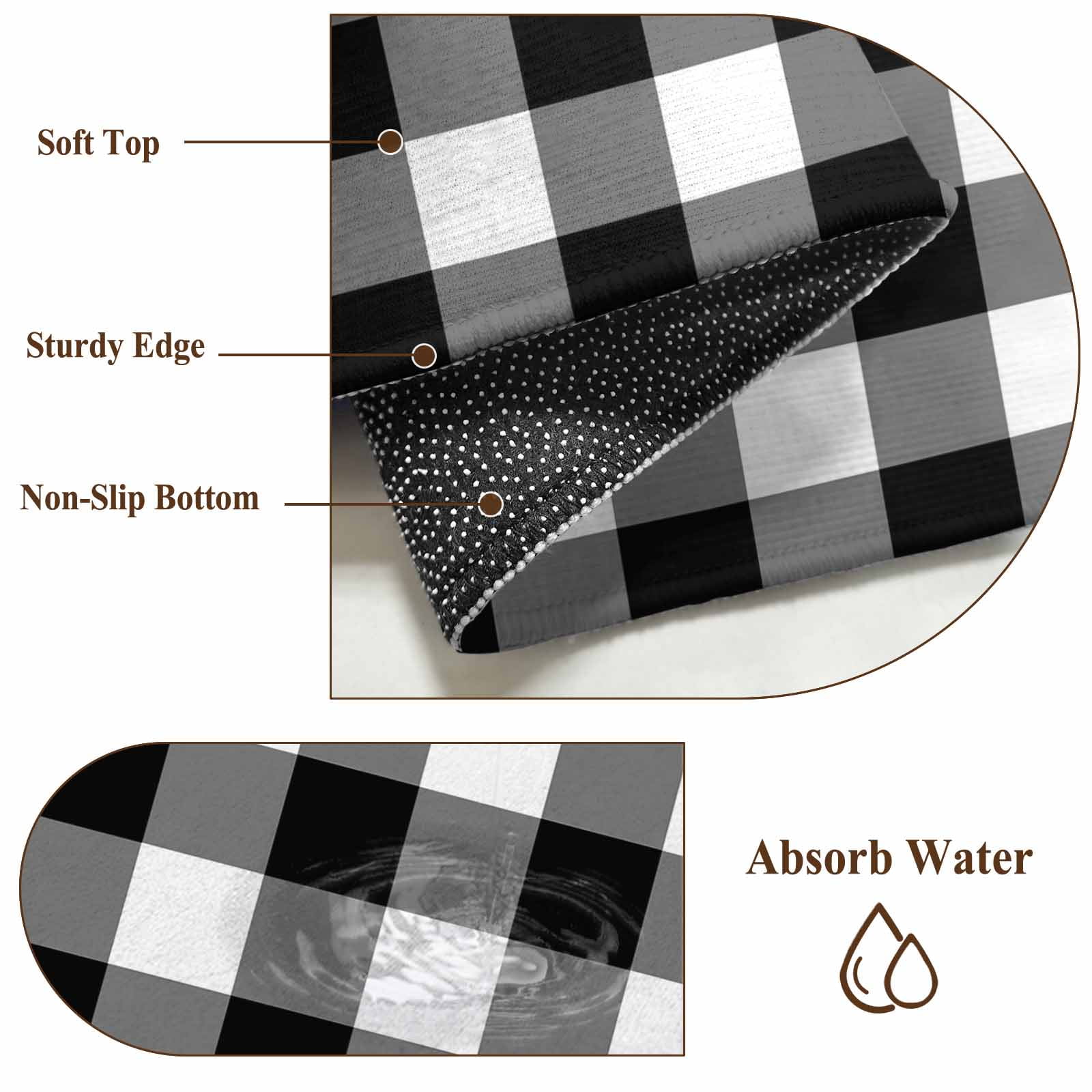 Area Rug 3'x5', Black White Plaid Non-slip Runner Rug Carpet for Bedside, Gradient Geometric Buffalo Checkered Washable Outdoor Indoor Area Rugs Mat for Entryway/Living Room/Bedroom/Kitchen/Office
