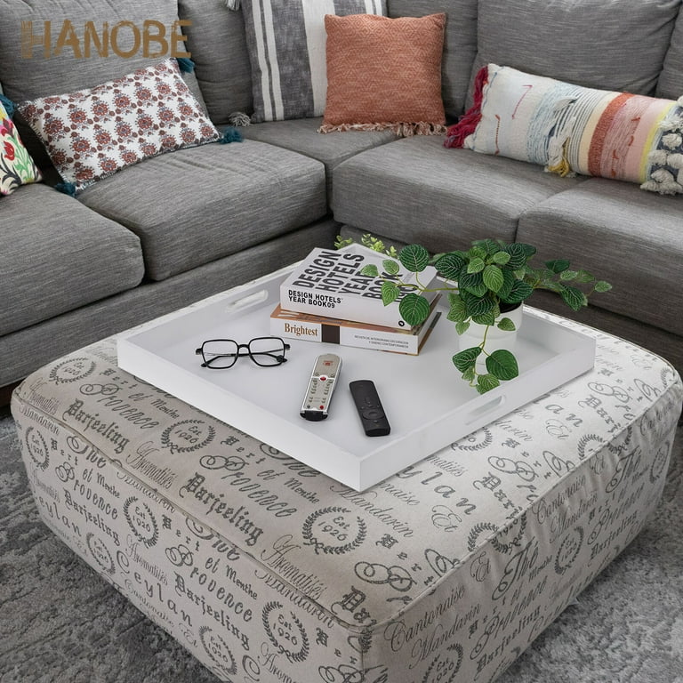 Hanobe Square Large Ottoman Tray Extra White Serving Decorative Trays for  Living Room Coffee Table, 20 