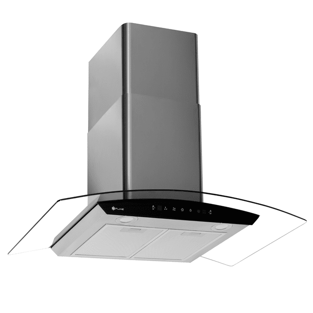 Campana de cocina 90 cm de pared cristal curvo y acero Inoxidable Fline Tromso 90
