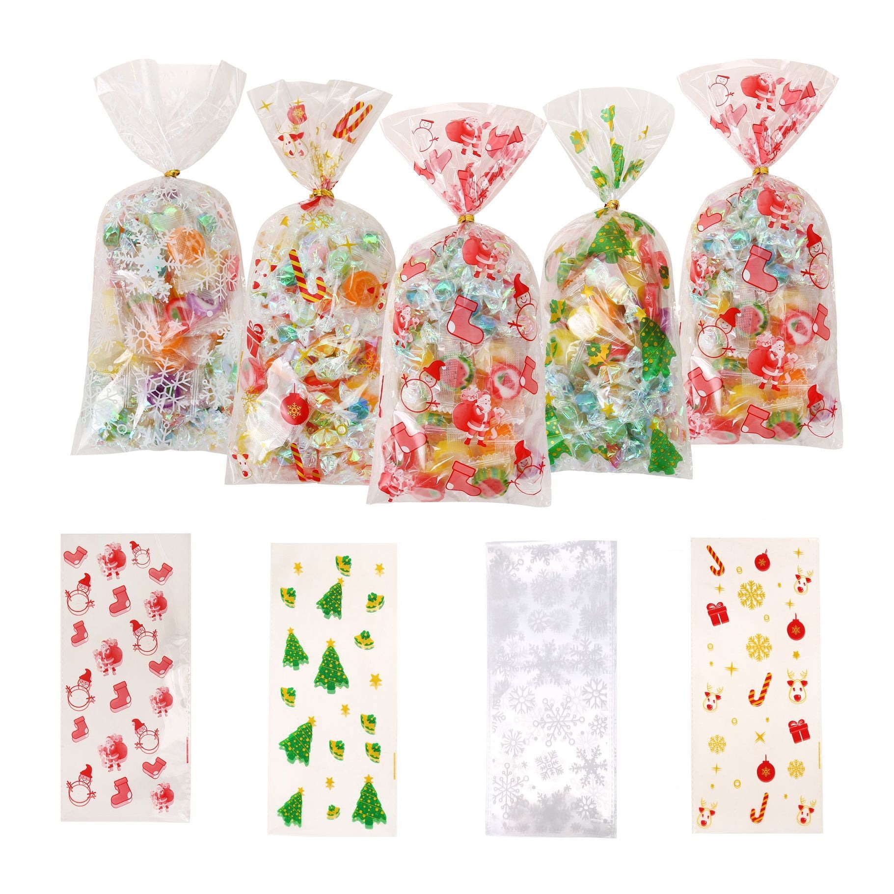 15 CHRISTMAS TREAT BAGS With Gift Ties Xmas Cellophane Loot Children/Kid Sweets 