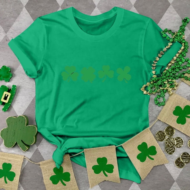 Chandails de la Saint-Patrick pour Femmes, Col Rond Décontracté, Manches Courtes, T-shirt Imprimé Arbre de Noël, Haut, Chandail de la Saint-Patrick