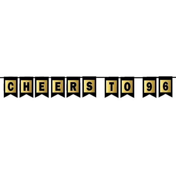 Cheers 96th Brithday Anniversary Black & Mettalic Gold Handing Party Wall Decoration Bunting Banner