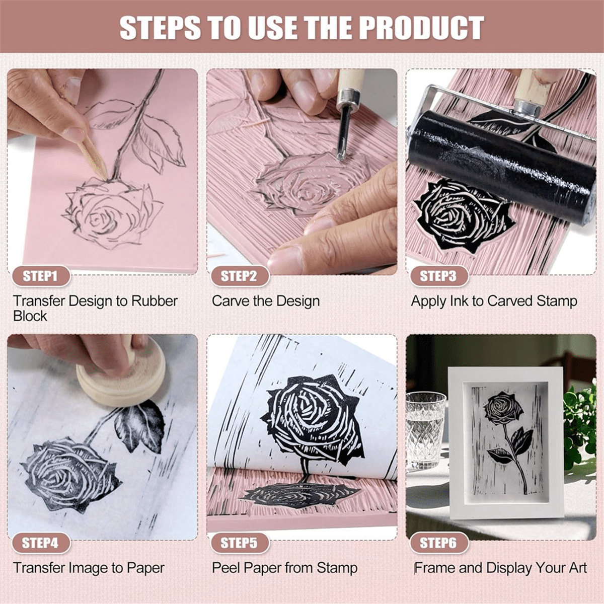 Linoleum Blocks for Printmaking Supplies 6PCS 4 Inch X 6 Rubber Linocut Block Printing Kit Stamp Carving
